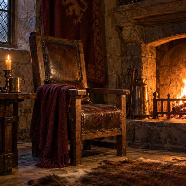 The traveller's chair. One chair by the fire. No bed. Sleep upright, like a guard.
